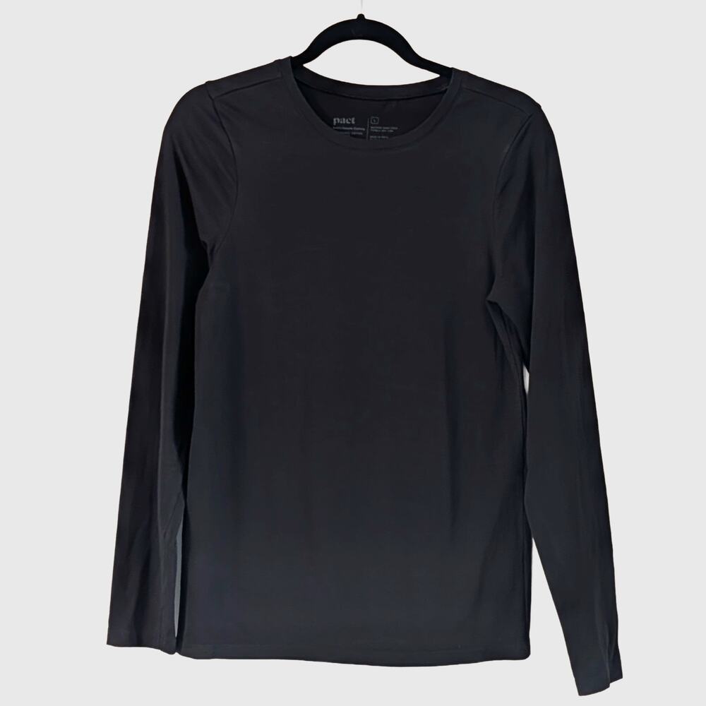 Pact Organic Cotton Black Long Sleeve Tee L Crew Neck Layering Basic